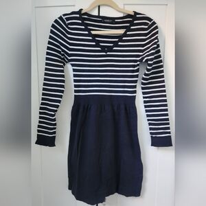 Mango Striped Navy and White Sweater Dress